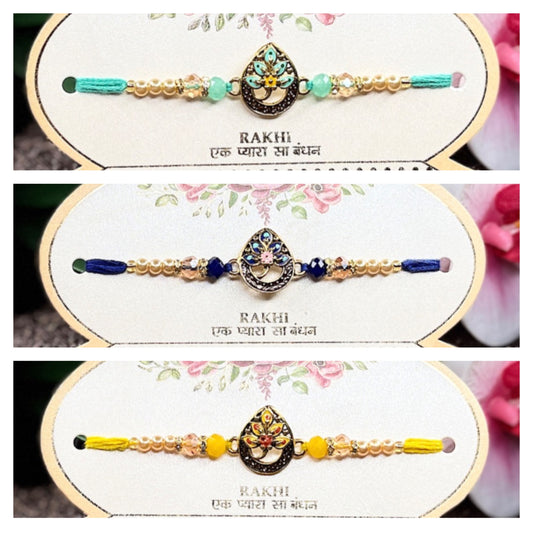 Royal Teardrop Rakhi with Kundan & Bead Detailing – Elegant & Traditional